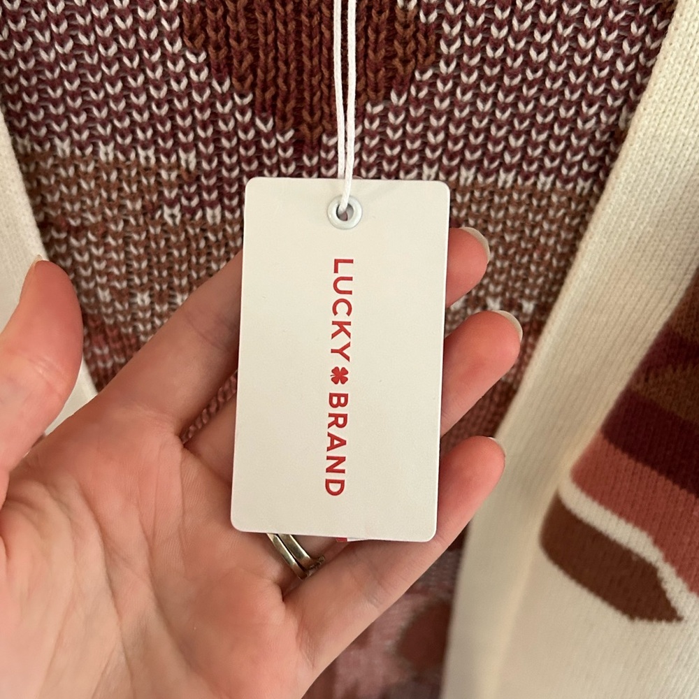 Lucky Brand Women's Geometric Cardigan - Cream and Brown - Picture 3 of 4